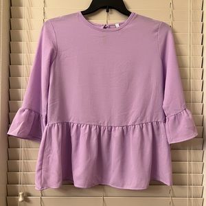 2Hearts Boutique Women's Small Pastel Purple 3/4 Bell Sleeve Blouse Peplum Top